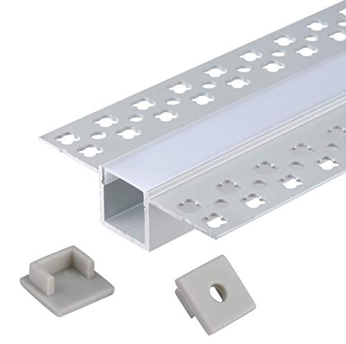Canal de aluminio LED sin molduras, paquete de 6 unidades de 1 m con brida para instalación de tiras LED, perfil de aluminio para paneles de yeso con difusor de clip y tapas de extremo