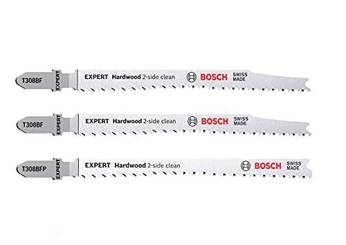 Bosch Professional 3 x Set de hojas de sierra de calar Expert Hardwood 2-Side Clean, para Encimera de cocina, Tableros recubiertos de plástico, Longitud 117 mm, Accesorios Sierra de calar