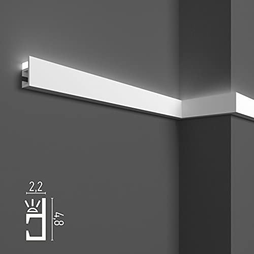 Molduras decorativas para led de techo y pared (longitud de 2 metros - KH903), para iluminación indirecta con tiras LED | Cornisas decorativas, en duropolímero, perfiles de estuco para luz led