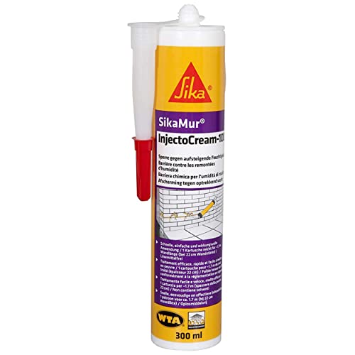 SikaMur InjectoCream-100, Tratamiento contra de humedades por capilaridad en los muros, Blanco, 300ml