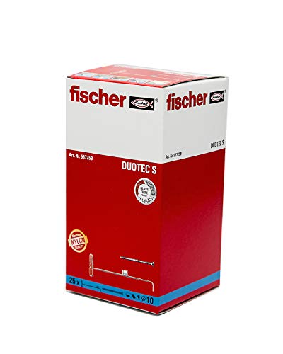 fischer - Tacos pladur DuoTec, tornillos para soporte tv 10 mm, Caja 25 uds tornillos + 10 tacos pladur