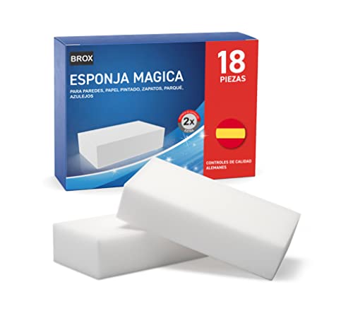 BROX Esponja Borradora Magica - 18 XXL - También como Limpiador Universal de Zapatillas y Paredes - Esponja Robusta y Reutilizable - de Melamina - Blanco