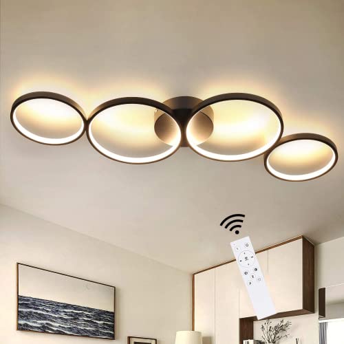 GBLY Lámpara de techo LED regulable lámpara de salón moderna 88cm en óptica de anillo Lámpara de techo interior negra de 55W hecha de aluminio Araña decorativa para dormitorio sala de estar oficina