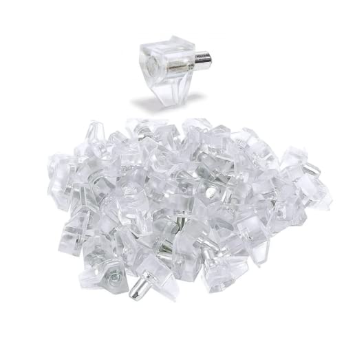 100 clavijas soportes para baldas, estantes estanterias muebles, madera cristal, transparentes almacenamiento 5mm acero (100)