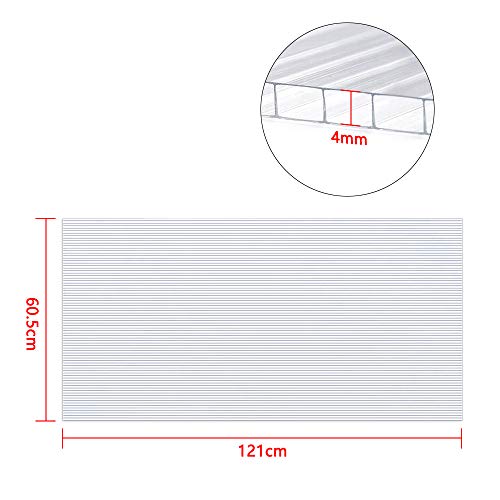 YUNGFONG 14 Placas de policarbonato de doble pared, láminas de policarbonato paredes múltiples a prueba de golpes, adecuadas para invernaderos y jardines, grosor 4 mm, 60,5 x 121 cm