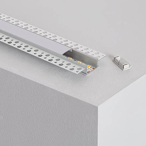 LEDKIA LIGHTING Perfil de Aluminio Integración en Escayola / Pladur para Doble Tira LED hasta 20 mm 3m