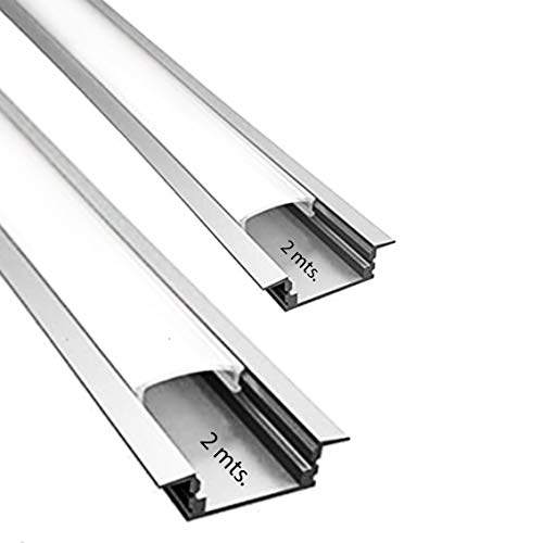 Perfil de aluminio para LED tira con difusor opaco PACK 4 metros empotrar,barra disipador en omega en tiras de 2 mts, canal con soporte de montaje,tapas finales