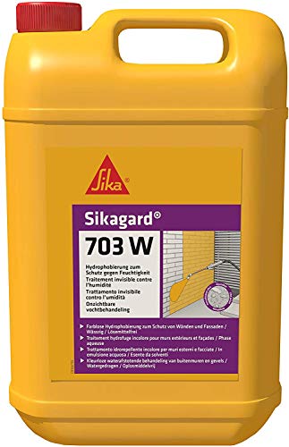 Sikagard 703W, Impregnación repelente al agua transparente, lista para su uso, para proteger las fachadas frente a la penetración del agua, 5L, Color Blanco