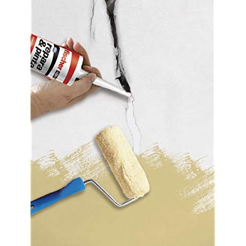 fischer - masilla repara y pinta acrílica blanca, para grietas de pared, pintado rápido tras aplicación y sin imprimación, Color Blanco, 310 ml