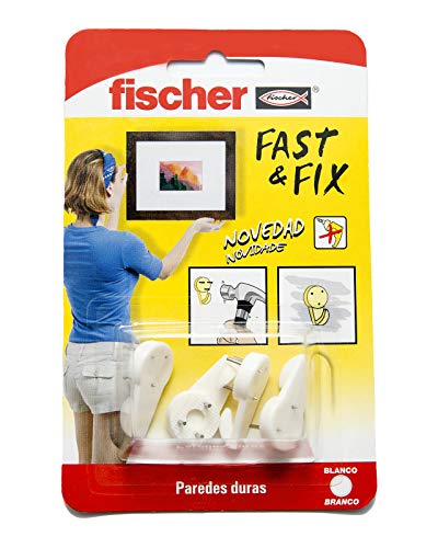 fischer - Fija cuadros de 3 puntas para colgar cuadros sin agujeros, Blanco 4 uds