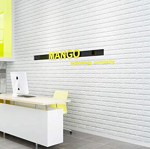 Paneles de pared 3D autoadhesivos, aspecto de piedra, papel pintado, resistente al agua, ladrillo, vinilo adhesivo de pared, PVC, 77 cm x 70 cm, 10 unidades, color blanco