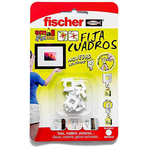fischer - Fija cuadros para colgar cuadros sin agujeros, Blanco 8 uds