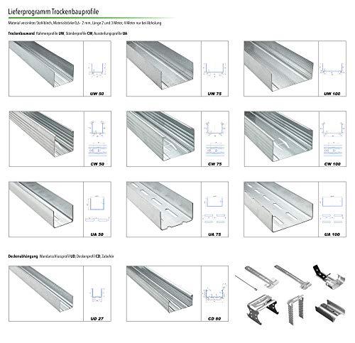 HEXIM Perfil de techo UD 28/27 – Gran selección de perfiles de construcción en seco para colgar en el techo y como soporte – Paquete de envío: 6 unidades de 2 metros
