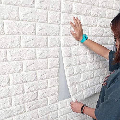10 paneles de pared 3D autoadhesivos, aspecto de piedra, 70 x 77 cm, espuma de polietileno, DIY, ladrillos, piedra repujada, decoración de pared (blanco)