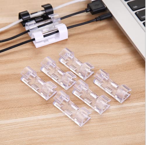 Cable Tidy Clips autoadhesivos – 64 clips de alambre transparentes grandes, duraderos cables de escritorio con adhesivo fuerte para el hogar u oficina, línea de TV u otras líneas