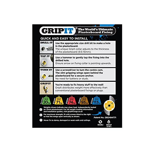 Fijaciones para pladur GripIt Amarillo 15 mm para paredes de entramado - carga máxima 71 kg (paquete de 25)
