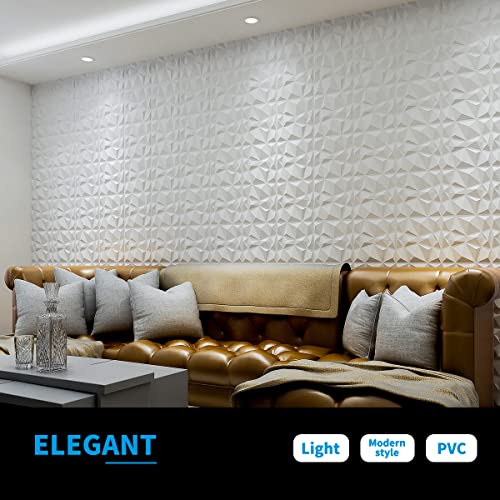 Art3d 33 x 30,5 cm, 33 unidades de pared decorativos de diamante, color blanco mate, 30,5 x 30,5 cm, PVC irrompible, reciclable, impermeable, sin ordez, pintado