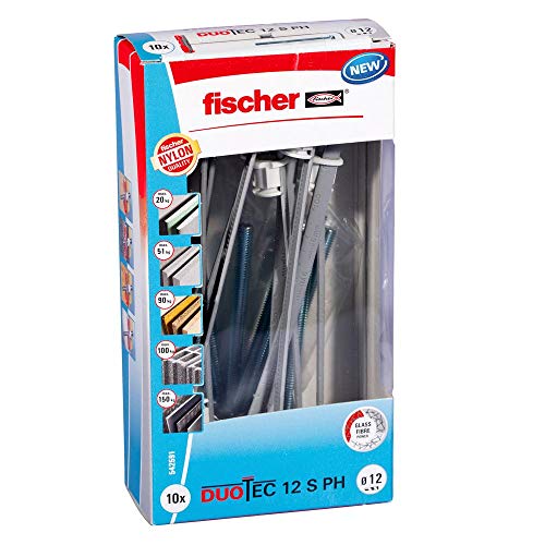 fischer - Tacos pladur DuoTec, tornillos y tacos pladur soporte tv 12 mm, Caja 10 uds tornillos + 10 tacos pladur